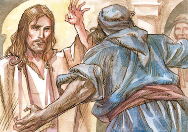 Gesù, nella sinagoga di Cafarnao, ad un indemoniato ordinò severamente: «Taci! Esci da lui!».