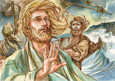 Gesù minacciò il vento e disse al mare: «Taci, càlmati!». Il vento cessò e ci fu grande bonaccia.