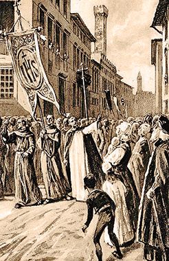 Bernardino da Siena. Illustrazione di Vittorio Polli, “La Storia di S. Bernardino da Siena”, P. Vittorio Facchinetti dei Frati Minori, Casa Ed. S. Lega Eucaristica, Milano, 1928. Bernardino da Siena. Illustrazione di Vittorio Polli, “La Storia di S. Bernardino da Siena”, P. Vittorio Facchinetti dei Frati Minori, Casa Ed. S. Lega Eucaristica, Milano, 1928.