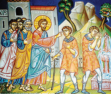 «Bartimeo, il cieco di Gerico, incontra Gesù», mosaico, Salonicco (Grecia). Foto Zambello. «Bartimeo, il cieco di Gerico, incontra Gesù», mosaico, Salonicco (Grecia). Foto Zambello.